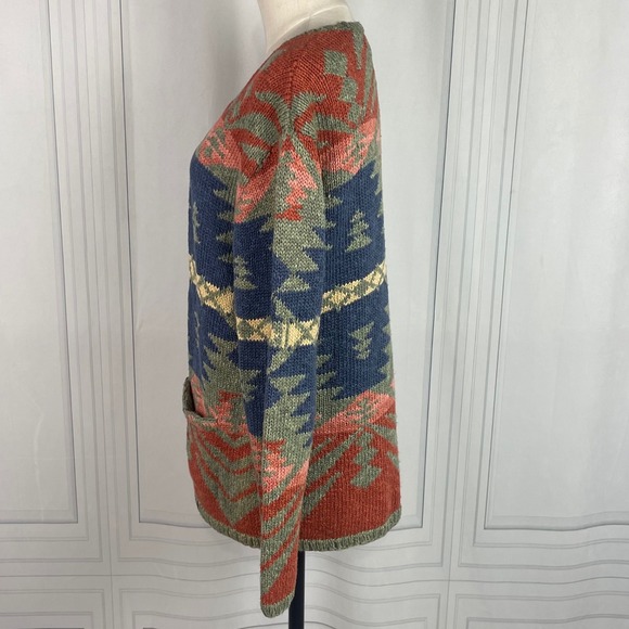 Ralph Lauren RLR-Hand-Knit-Western/Southwestern-Sweater Cardigan-Petite Large - Picture 6 of 16